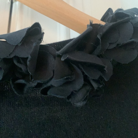 Magaschoni BLACK Sweater Silk & Cashmere Blend Flowers Trim Ruffles Large - Picture 8 of 8